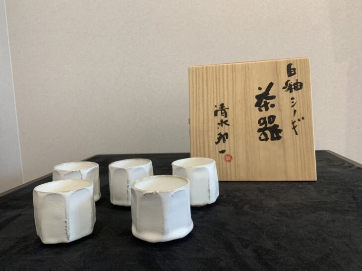 【出張買取】清水 卯一 「白釉シノギ  茶器」