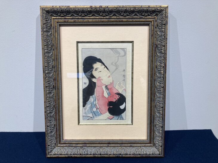 油性ペン点描画  絵画　 「歌姫」 喜多川歌麿 風俗三段娘 上品の園 | 復刻版浮世絵