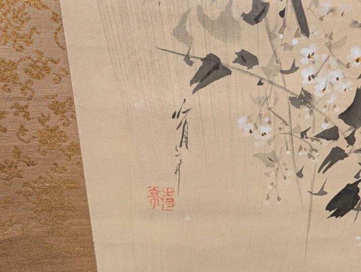 人気セール，正規品 【真作】【WISH】渡辺省亭 日本画 掛軸 双幅 絹本 ◇