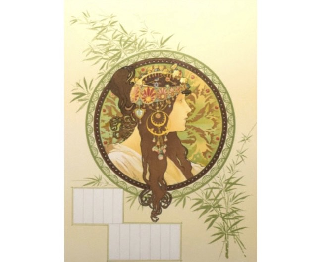 アルフォンス・ミュシャ ブルネット 内袋付き リトグラフ アルフォンス・ミュシャ『ブルネットVar.2 1897』 ｜骨董品買取