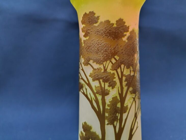 エミール・ガレ風景画花瓶 エミール・ガレ 多色多層被せガラス 酸化腐蝕彫 湖水風景文 花瓶