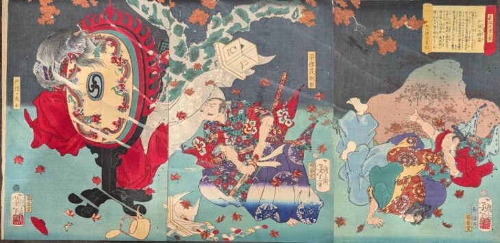 月岡芳年『美談武者八景 戸隠の晴嵐』