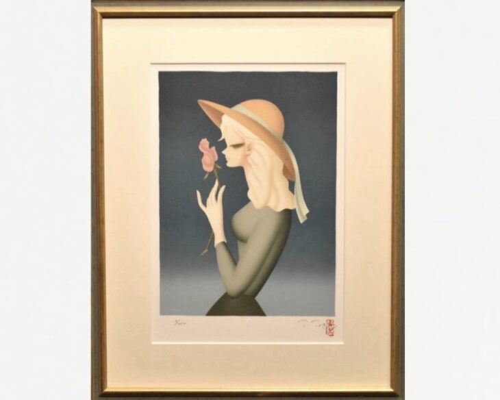 東郷青児 『薔薇一輪』 リトグラフ