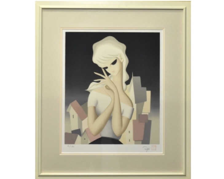 東郷青児 『郊外の街』 リトグラフ 石版画