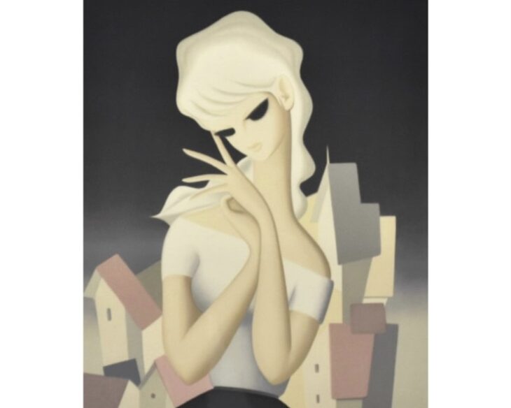 東郷青児 『郊外の街』 リトグラフ 石版画 ｜骨董品買取 緑和堂