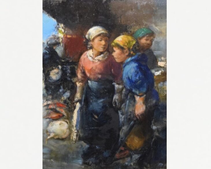 工藤和男 『魚市場』 ｜骨董品買取 緑和堂