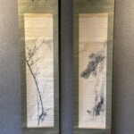 隻幅 岡本豊彦・松村景文 『旭日松芝図』『弦月梅竹図』