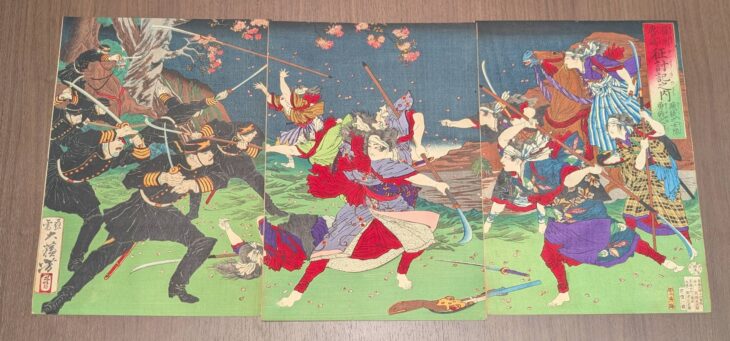 月岡芳年『薩州鹿児嶋征討記之内賊徒之女隊勇戦之図』