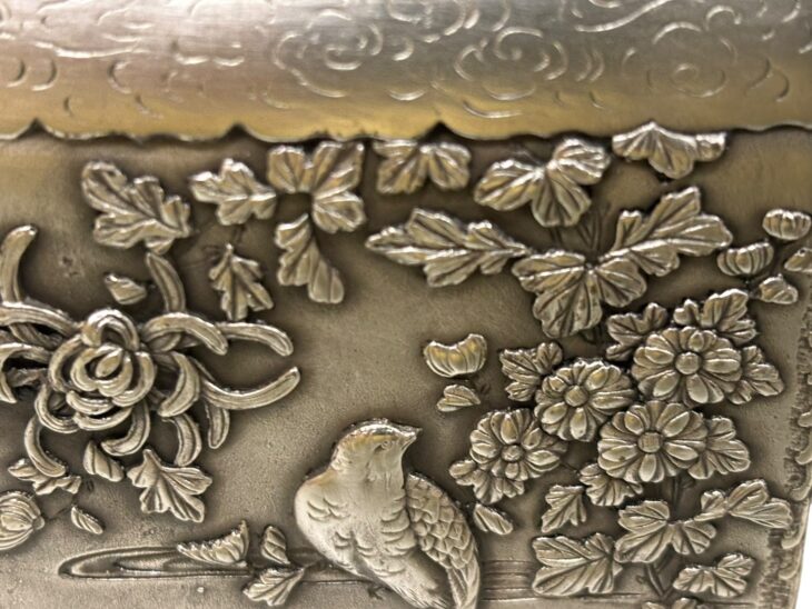 青鳳 『銀製 角型花鳥香炉』 ｜骨董品買取 緑和堂