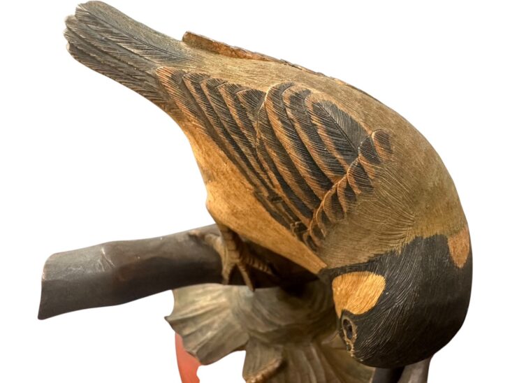 一刀彫 柿木に鳥 ｜骨董品買取 緑和堂