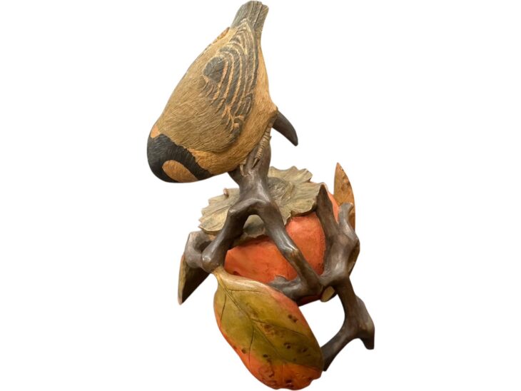 一刀彫 柿木に鳥 ｜骨董品買取 緑和堂