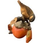 一刀彫 柿木に鳥