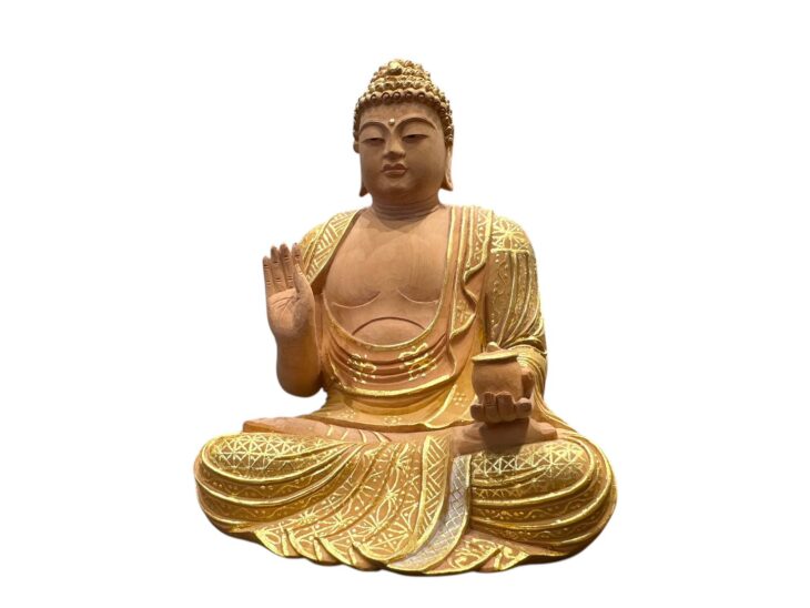 木彫り 金彩 薬師如来坐像 江戸時代 木彫 薬師如来坐像 ｜骨董品買取 緑