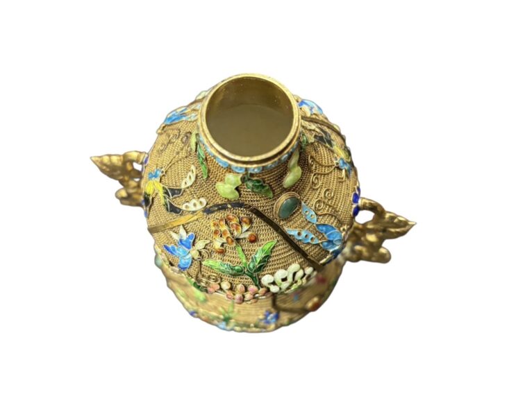 嵌寶石 塗金 七宝壷 ｜骨董品買取 緑和堂