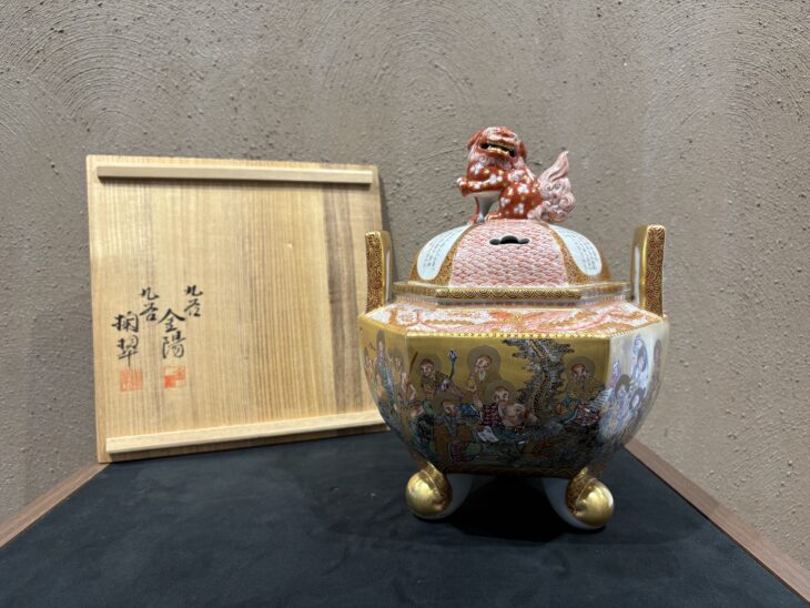 【故物骨董】豪華絢爛　九谷焼　大香炉　本金百人一首　岳陽作 九谷焼 香炉 本金 百人一首 -百華園