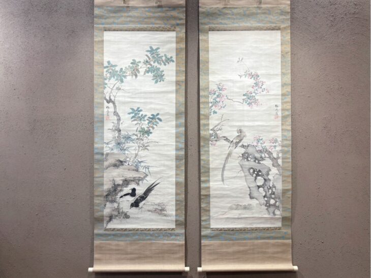 山本梅逸 花鳥画 双幅